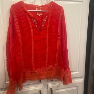 JOHNNY WAS RED LONG SLEEVE TOP SIZE LARGE